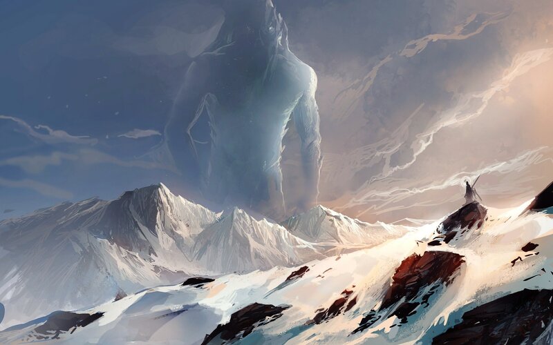 Giant Figure in Mountains
