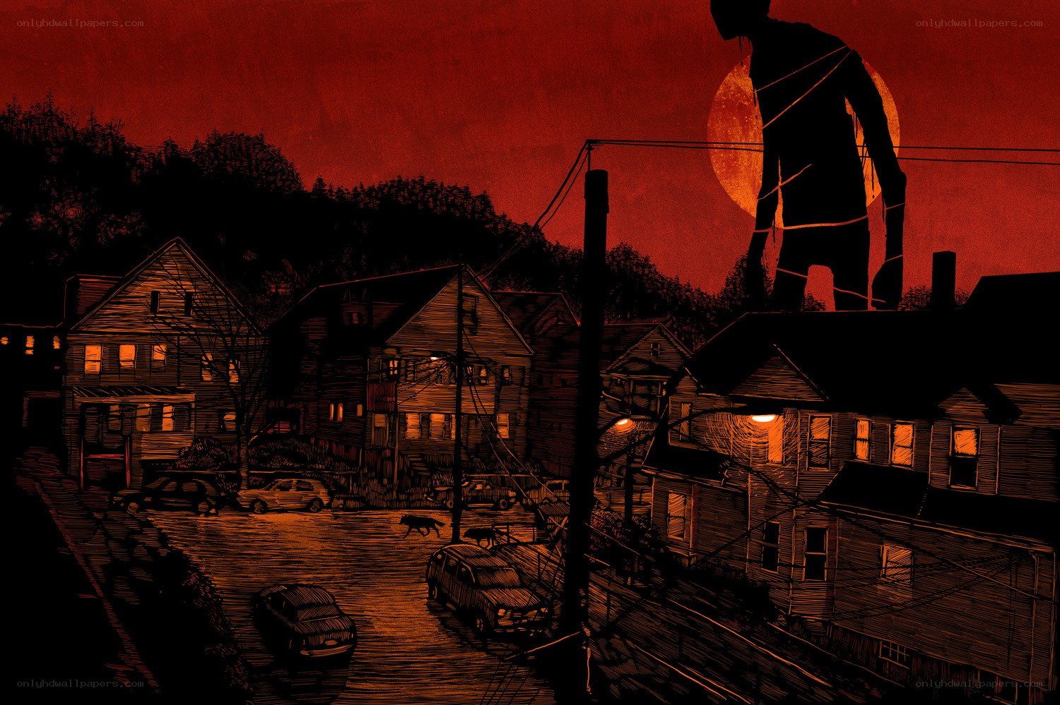Giant figure looms over town