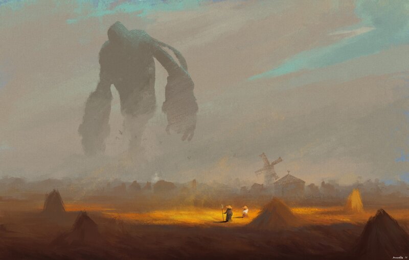 Giant Figure over Village