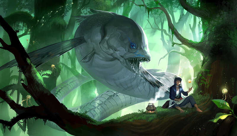 Giant Fish in Forest — Green