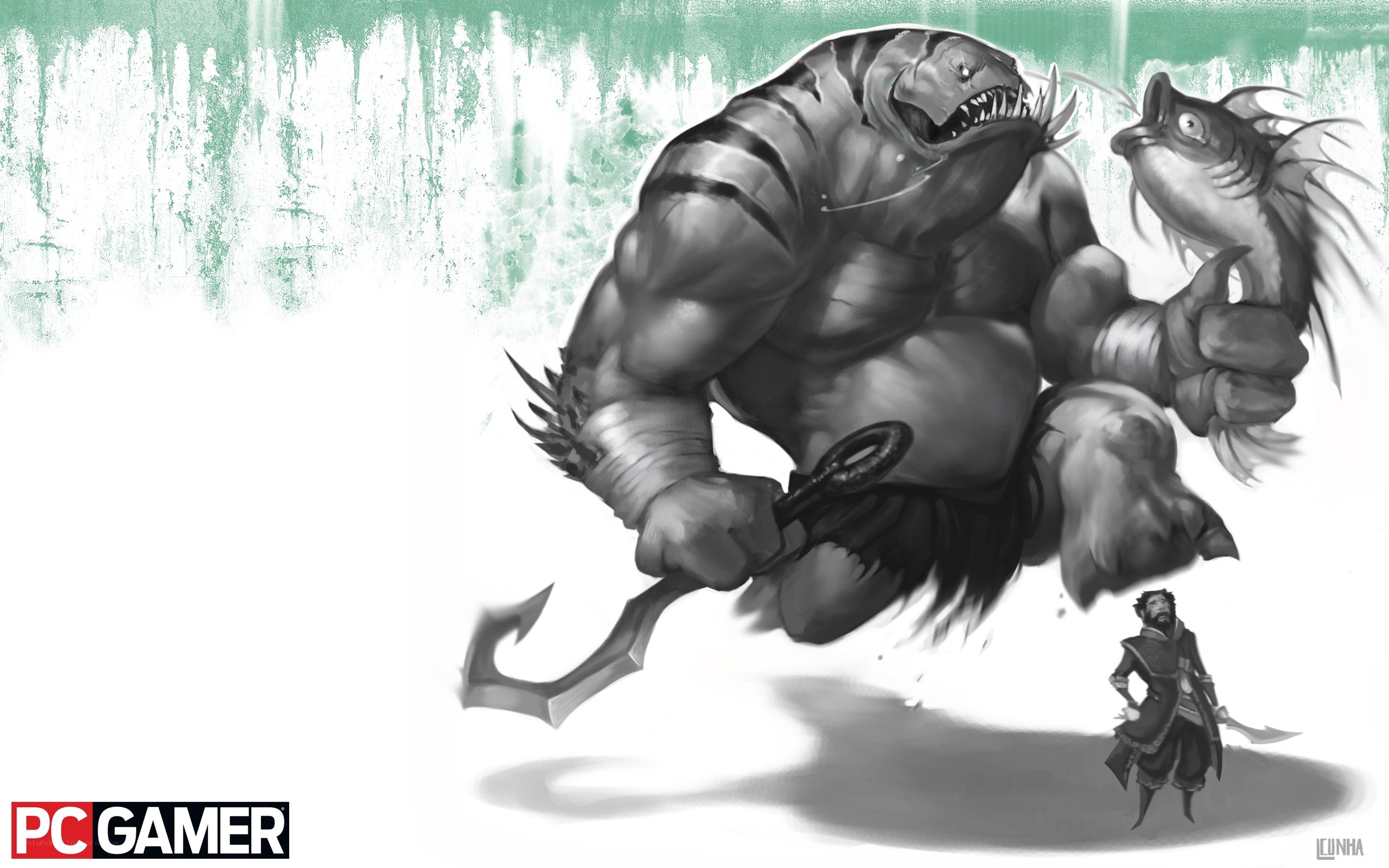 giant fish monster with warrior