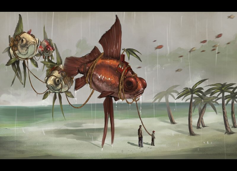 giant fish on a beach