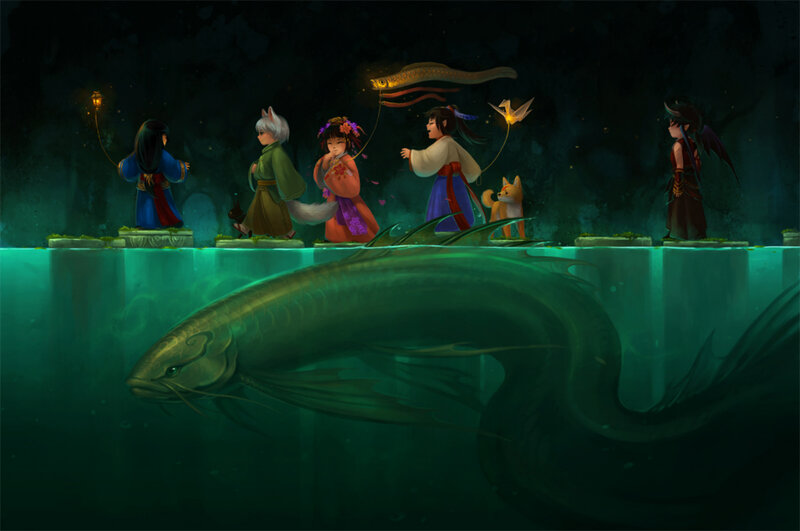 Giant Fish Underwater — Green