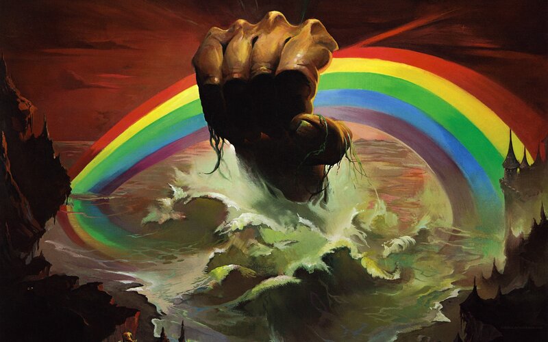 Giant Fist Emerging from Sea — Red