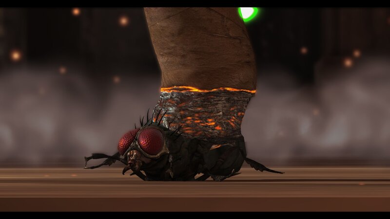 giant foot crushing a fly