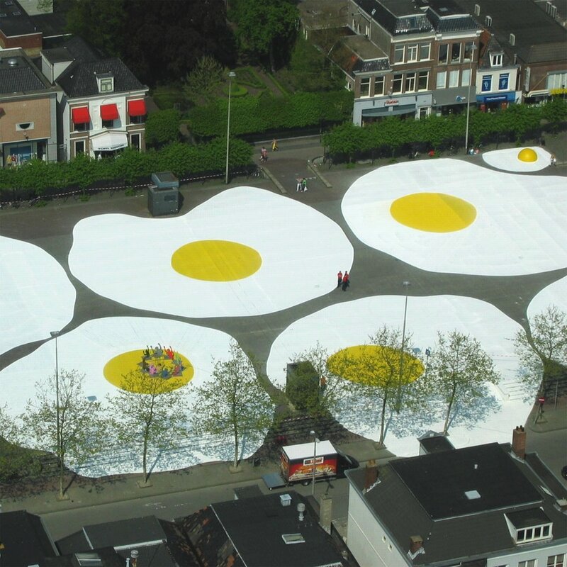 giant fried egg art installation