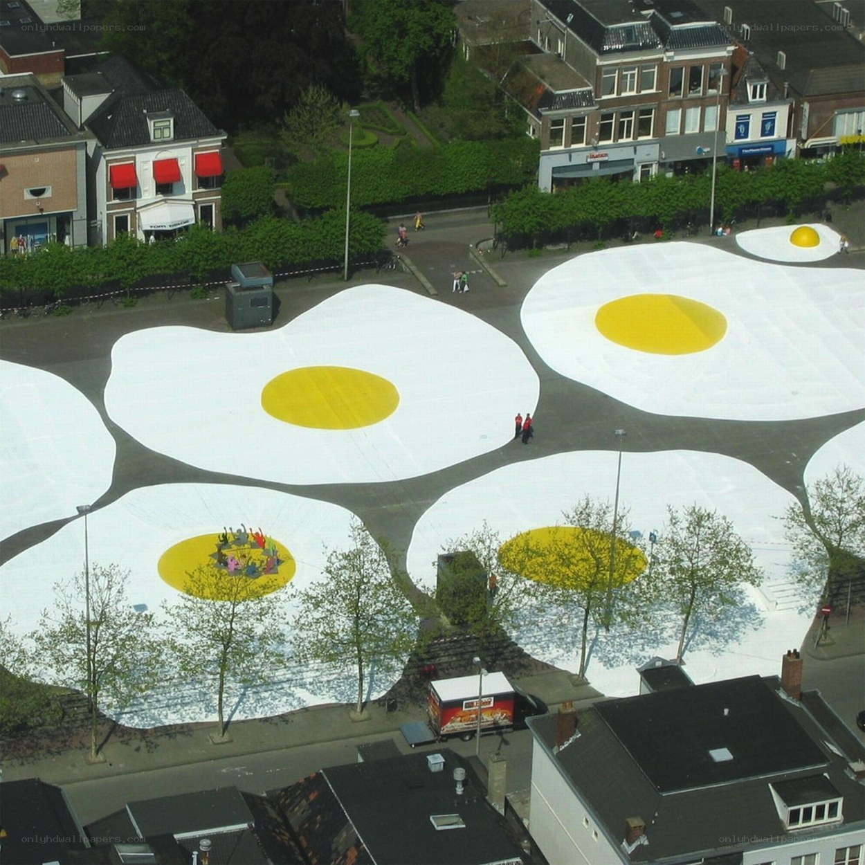 giant fried egg art installation