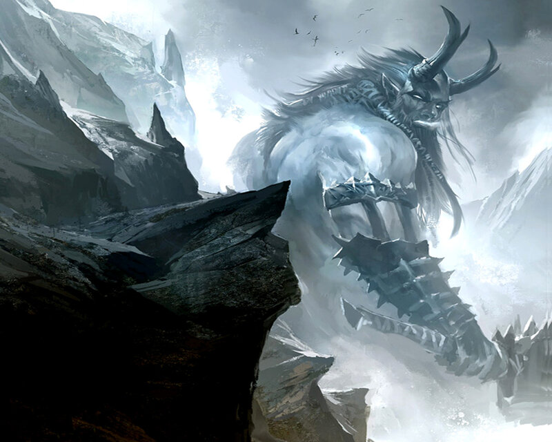 giant frost demon in mountains