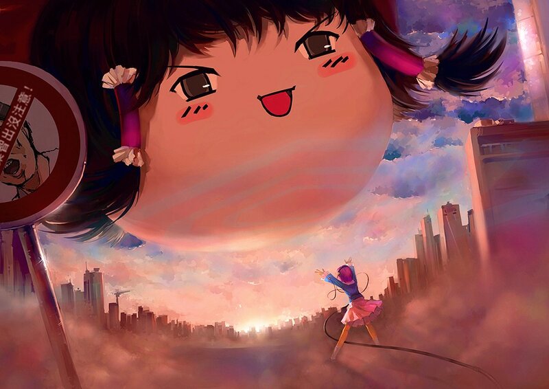 giant girl and city skyline