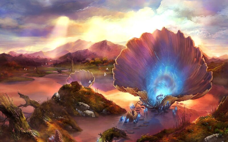 Giant Glowing Shell — Blue, Dramatic
