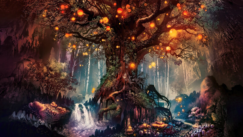 Giant Glowing Tree — Orange, Mystical