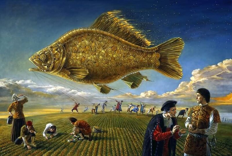 Giant Golden Fish in Sky
