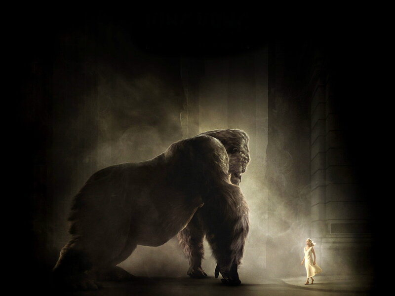 Giant Gorilla and Woman — Black, Dramatic, Night