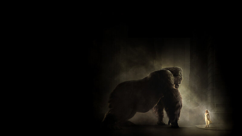 Giant gorilla and woman in light