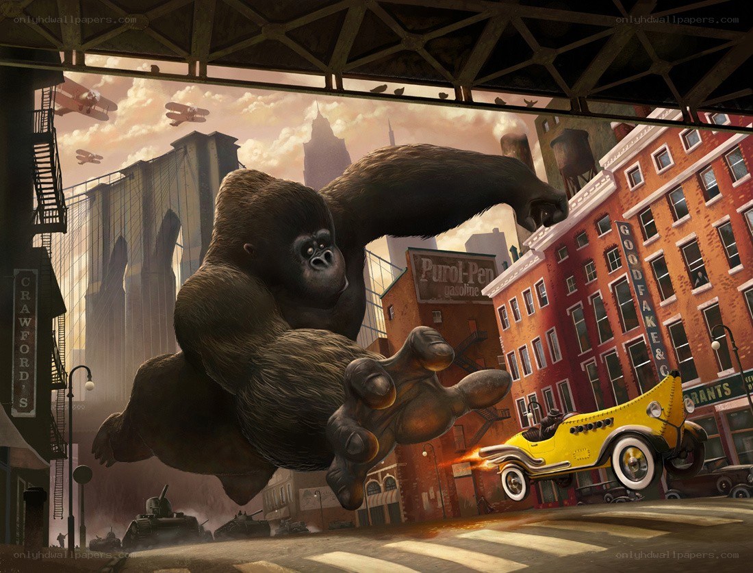 Giant gorilla attacks city