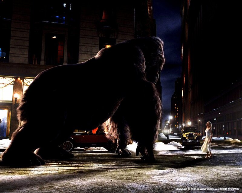 Giant gorilla in city street
