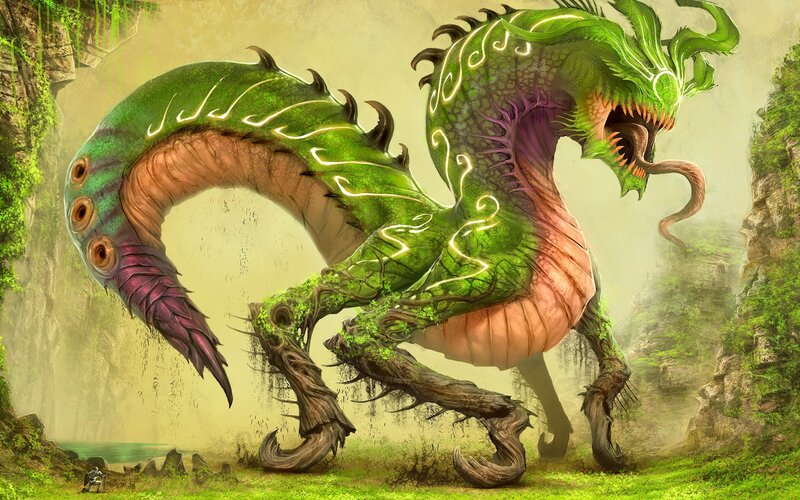 giant green dragon in jungle