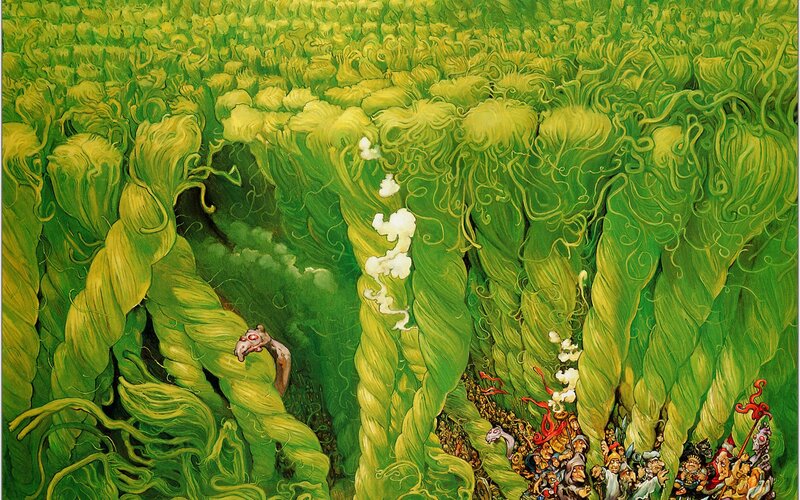 Giant green vines in a fantasy landscape