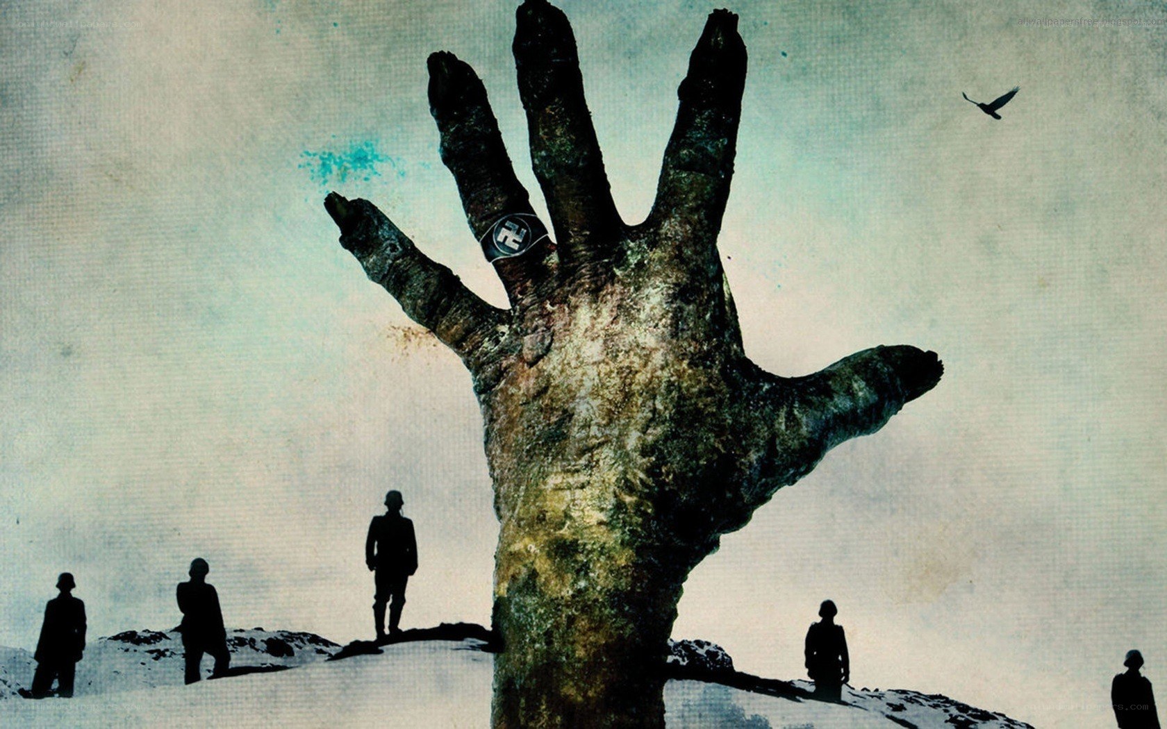 giant hand emerging from snow