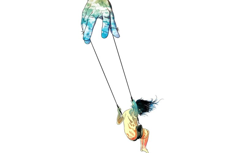 giant hand on a swing