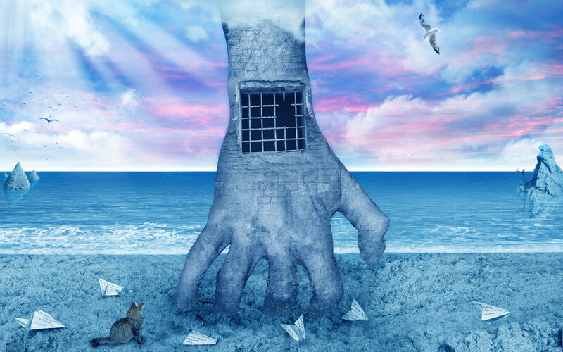 Giant Hand on Beach