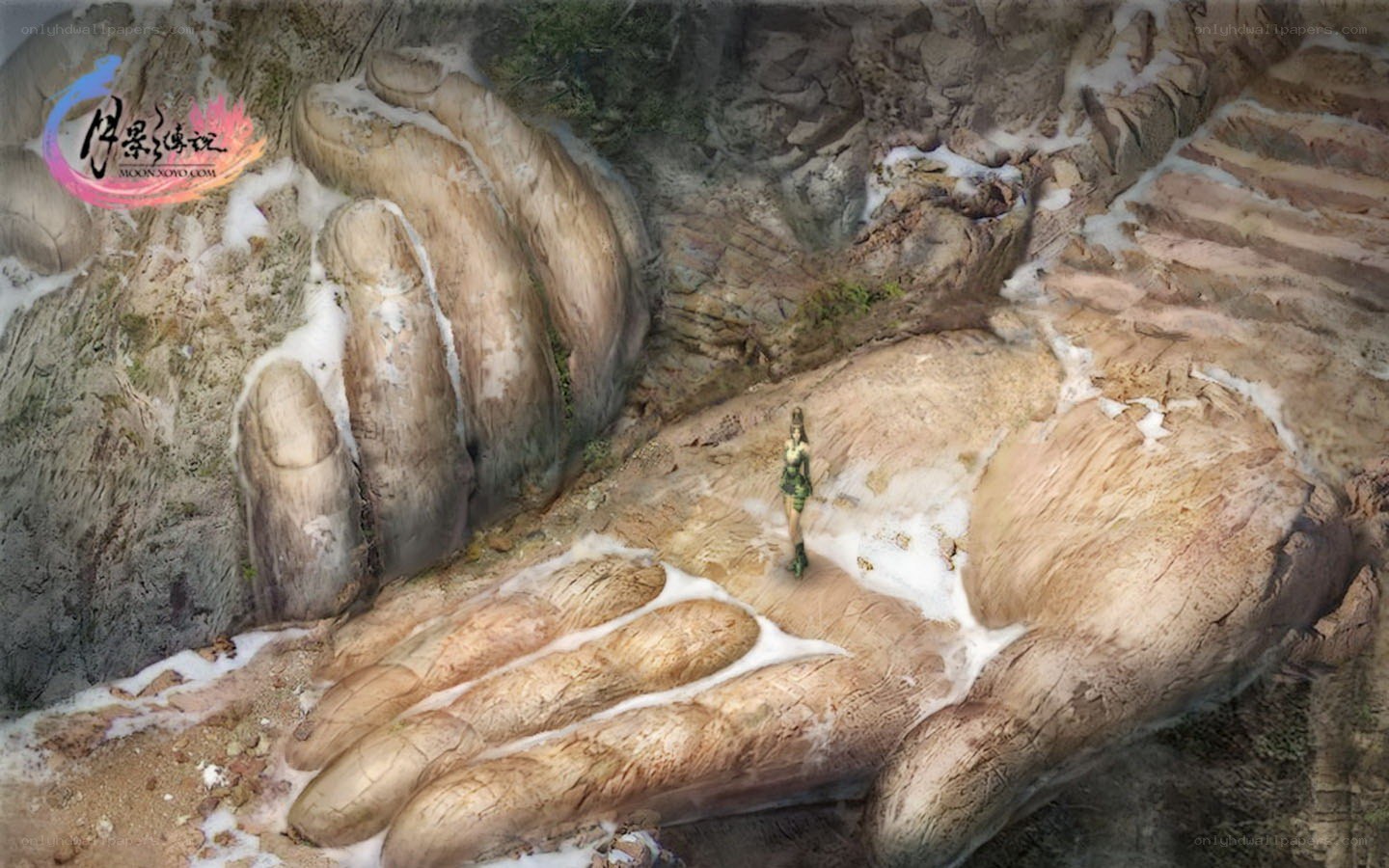giant hand sculpture with character
