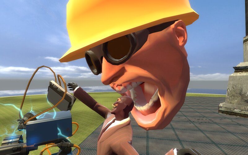 giant head attacking man