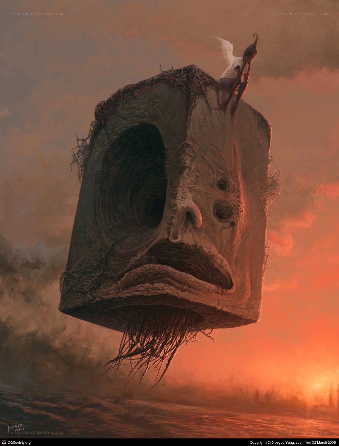 Giant Head Floating in Sunset