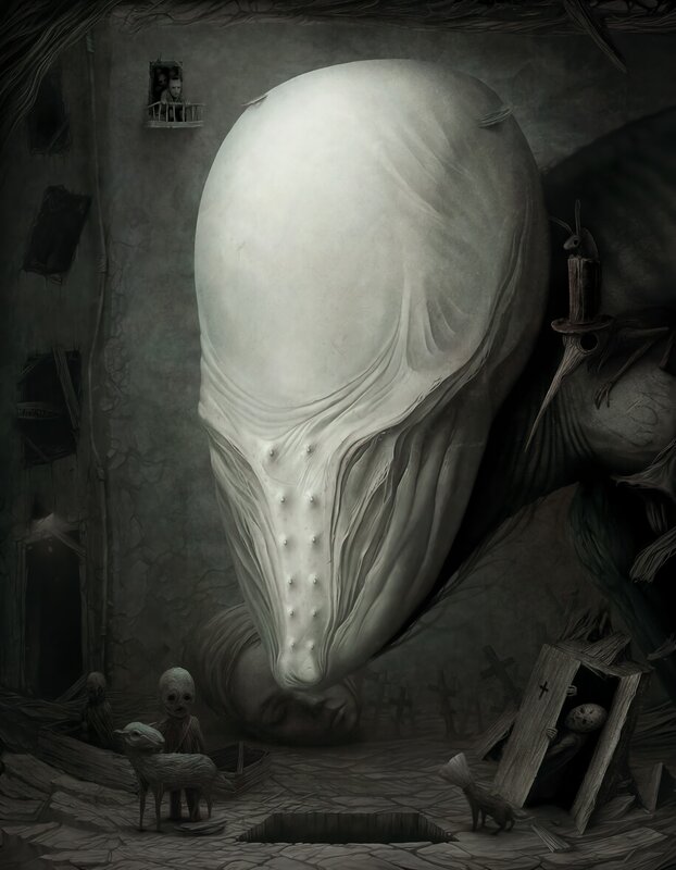 Giant Head in Dark Room