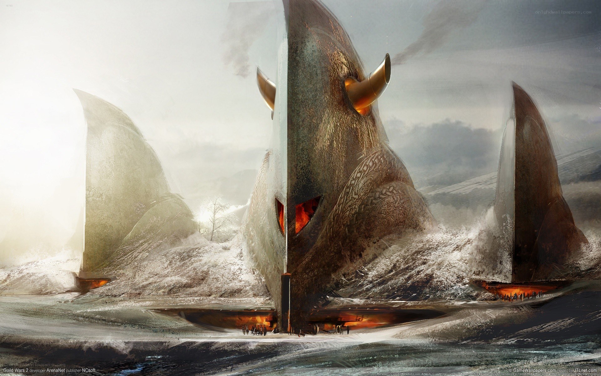 giant helmet ship in storm