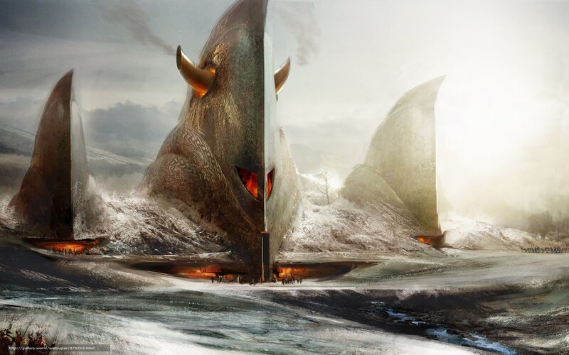 Giant helmet ship in storm
