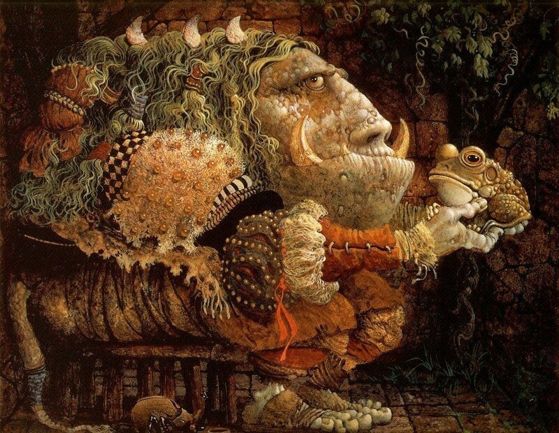 Giant holding a frog