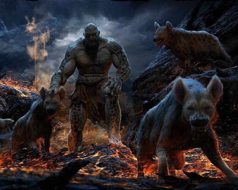 Giant Humanoid with Hyenas — Black
