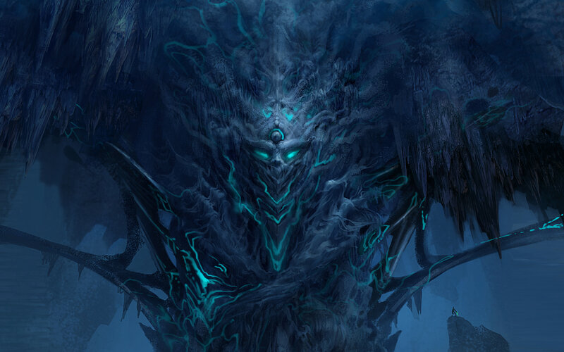 Giant ice demon in cavern
