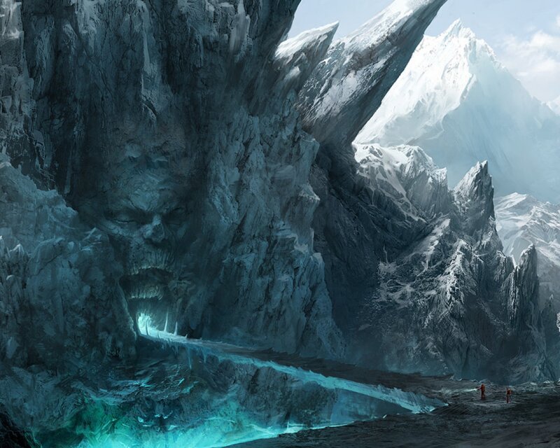 Giant Ice Face Mountain — Blue, Dramatic, Winter