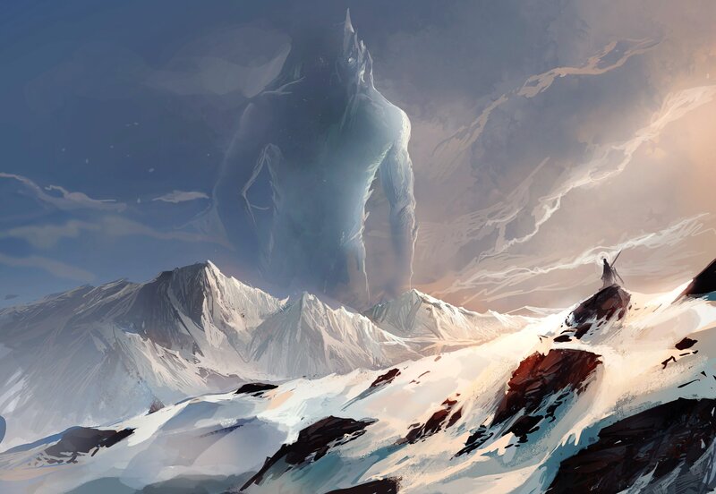 giant ice spirit in snowy mountains