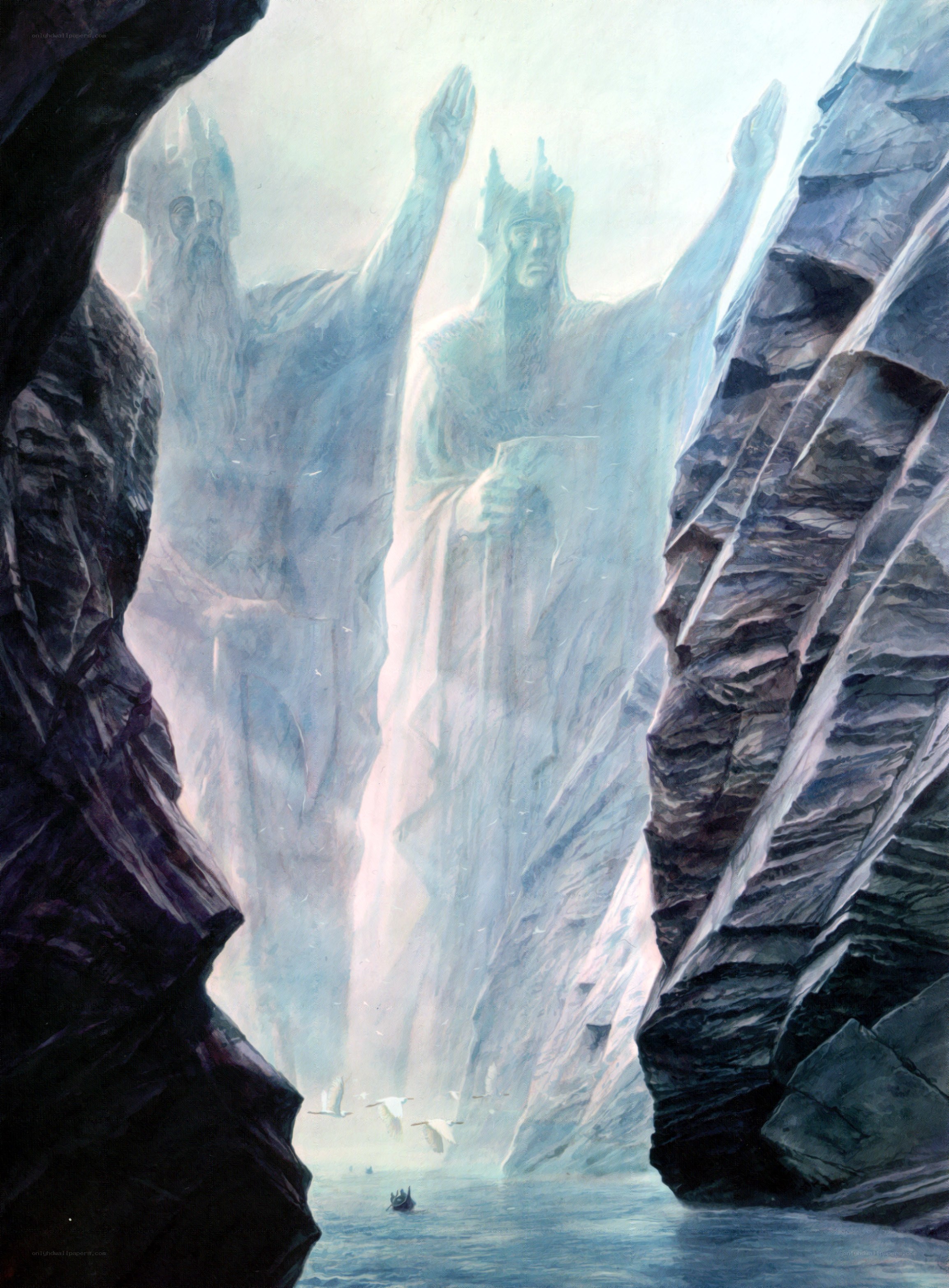 Giant ice statues in a canyon