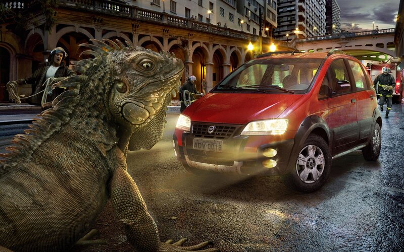 Giant iguana in city street