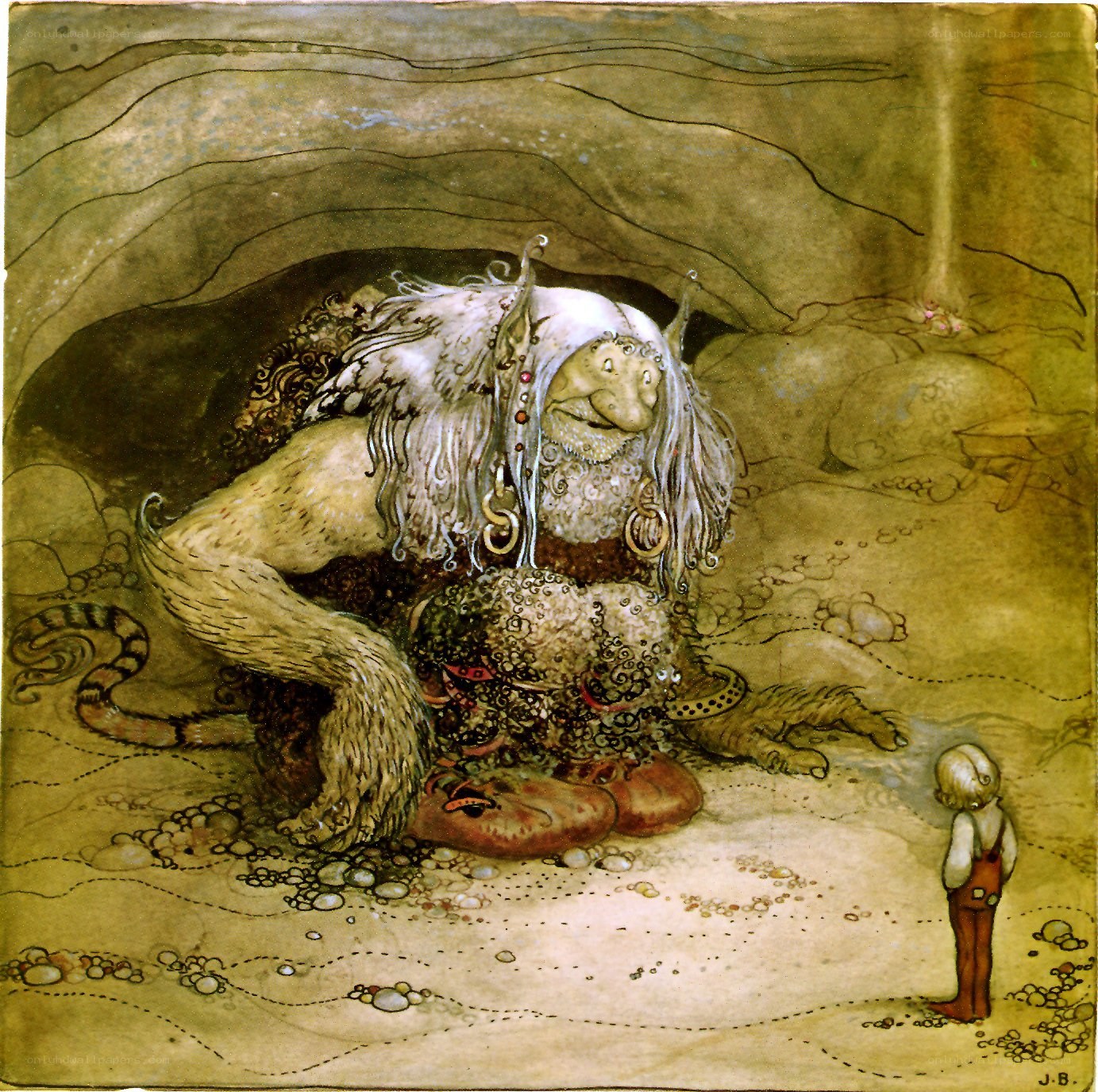 Giant in a cave with child