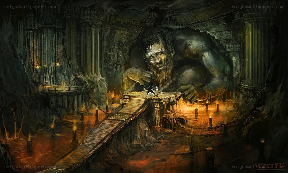 giant in a dark cavern