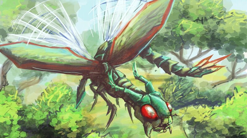 Giant Insect Creature — Green, Dramatic, Afternoon, Digital Art