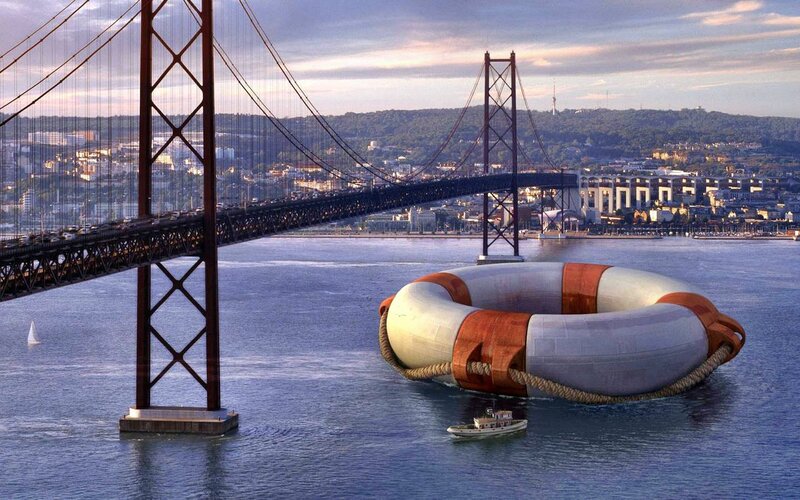 Giant Lifebuoy in Water — Blue, Dramatic
