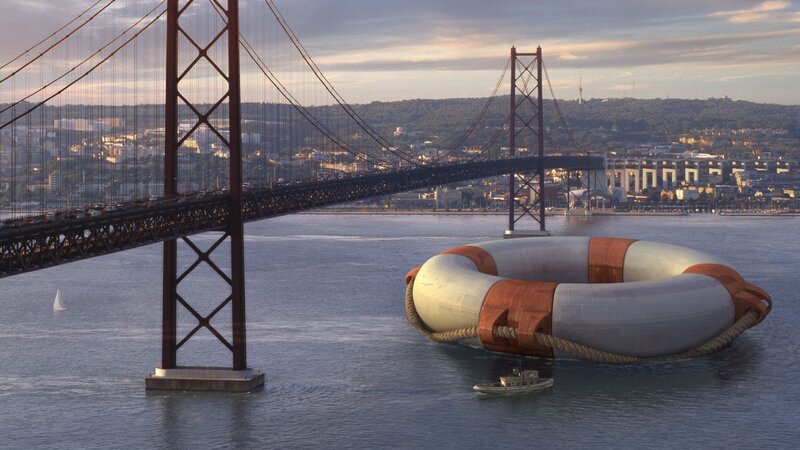 giant lifebuoy near bridge