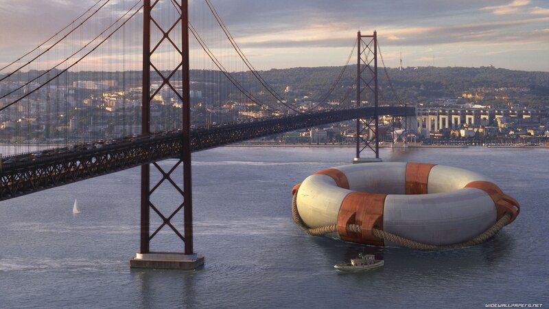 giant lifebuoy near bridge