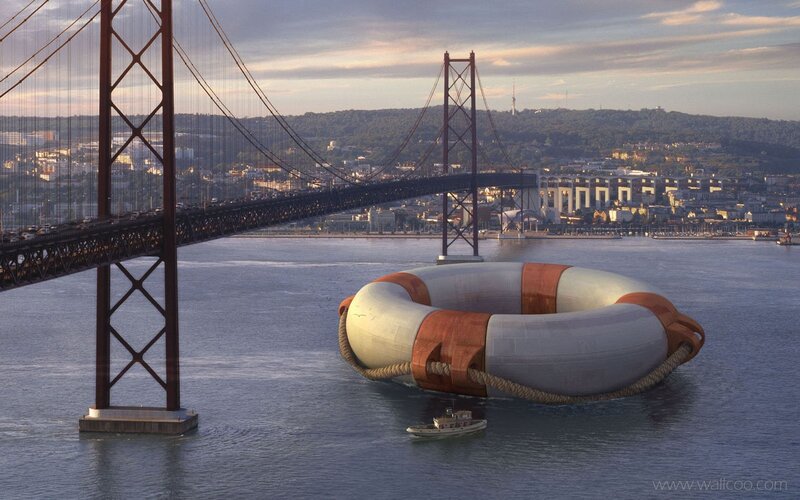 giant lifebuoy near bridge