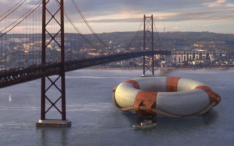 giant lifebuoy near bridge