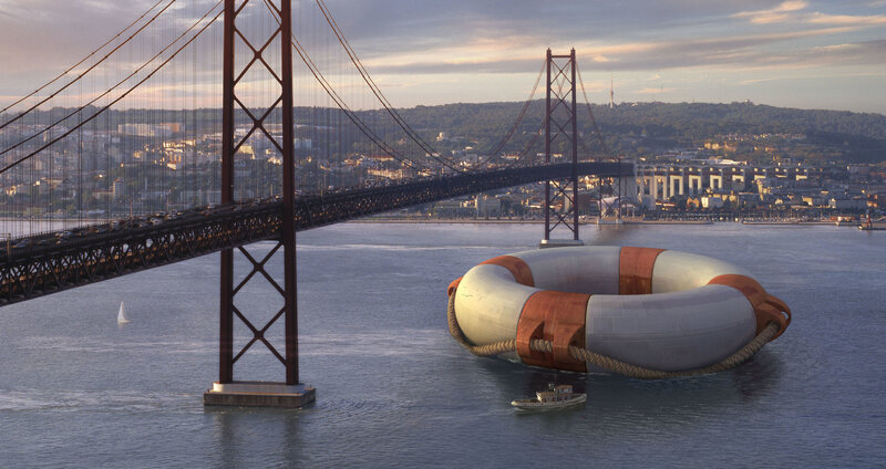giant lifebuoy near bridge