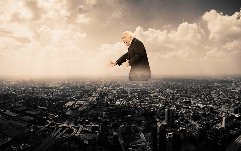 giant man over city