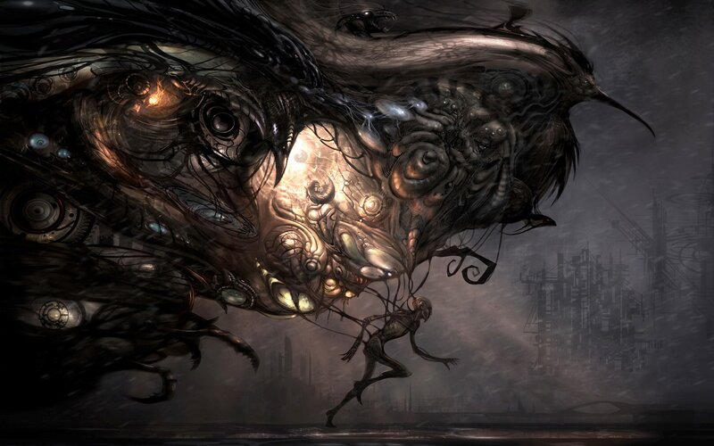 Giant Mechanical Bird — Black, Dramatic