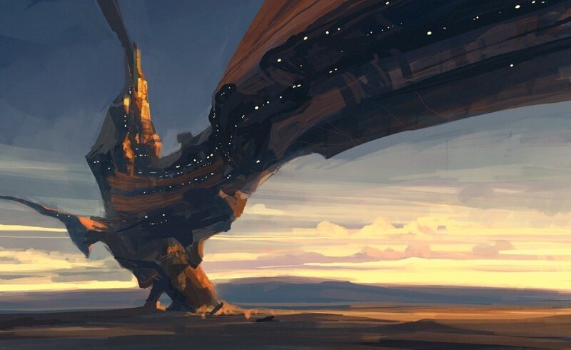 Giant Mechanical Creature — Blue, Dramatic, Sunset